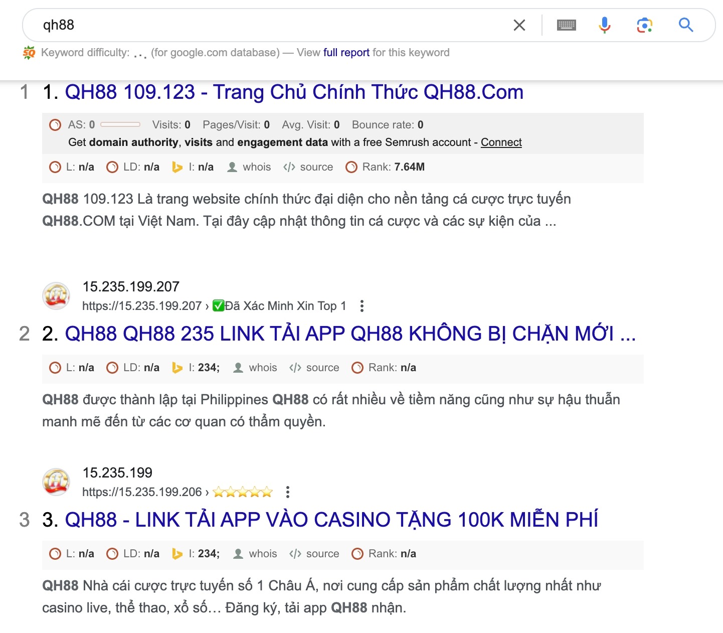 Top 3 Website xếp hạng Google với QH88